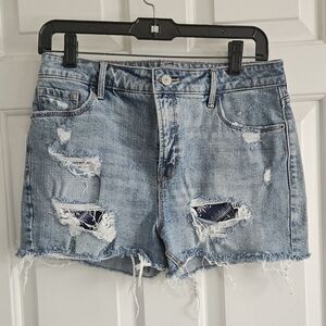 Distressed Denim Shorts with bandana pockets